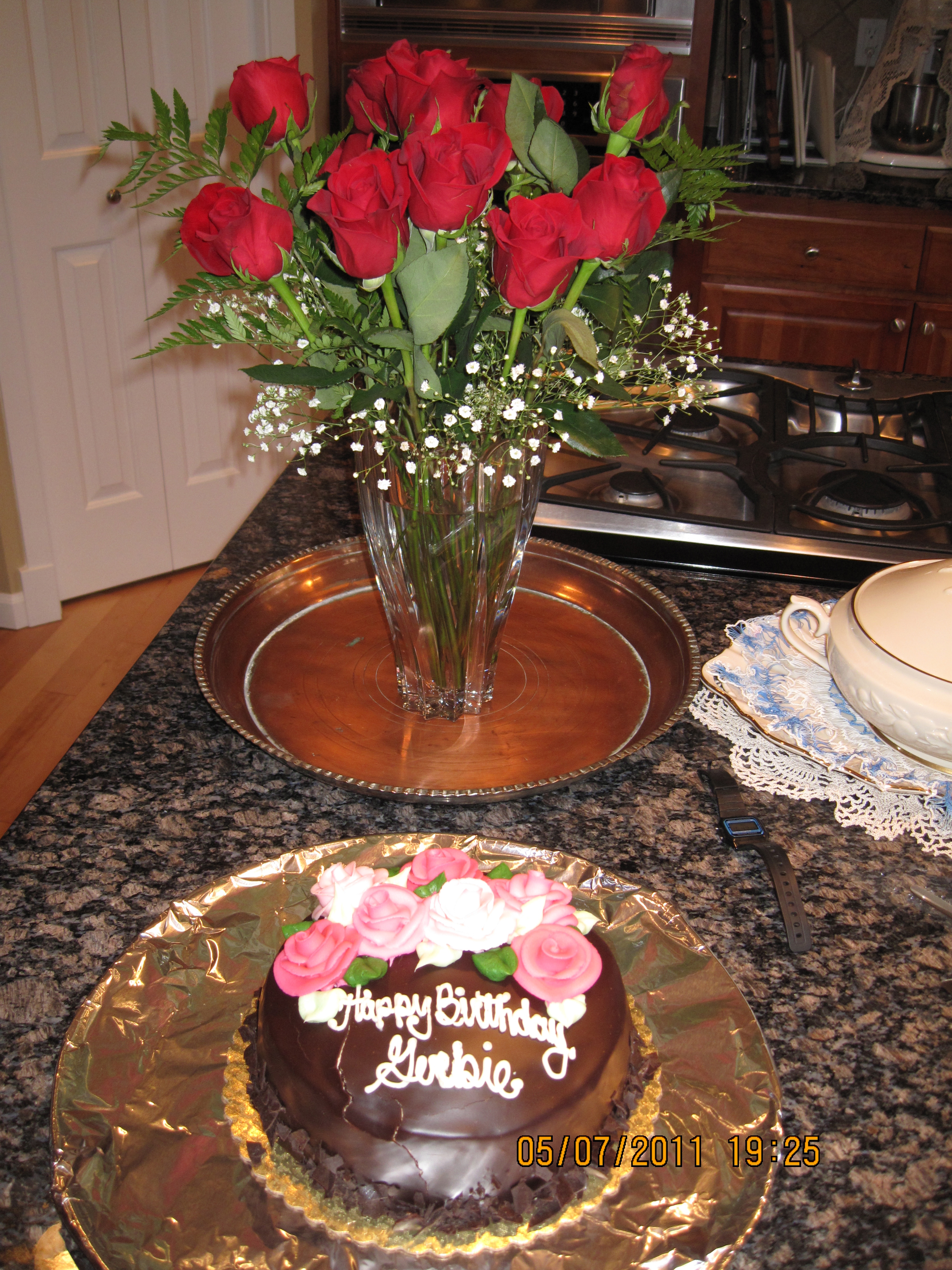 roses and bday cake