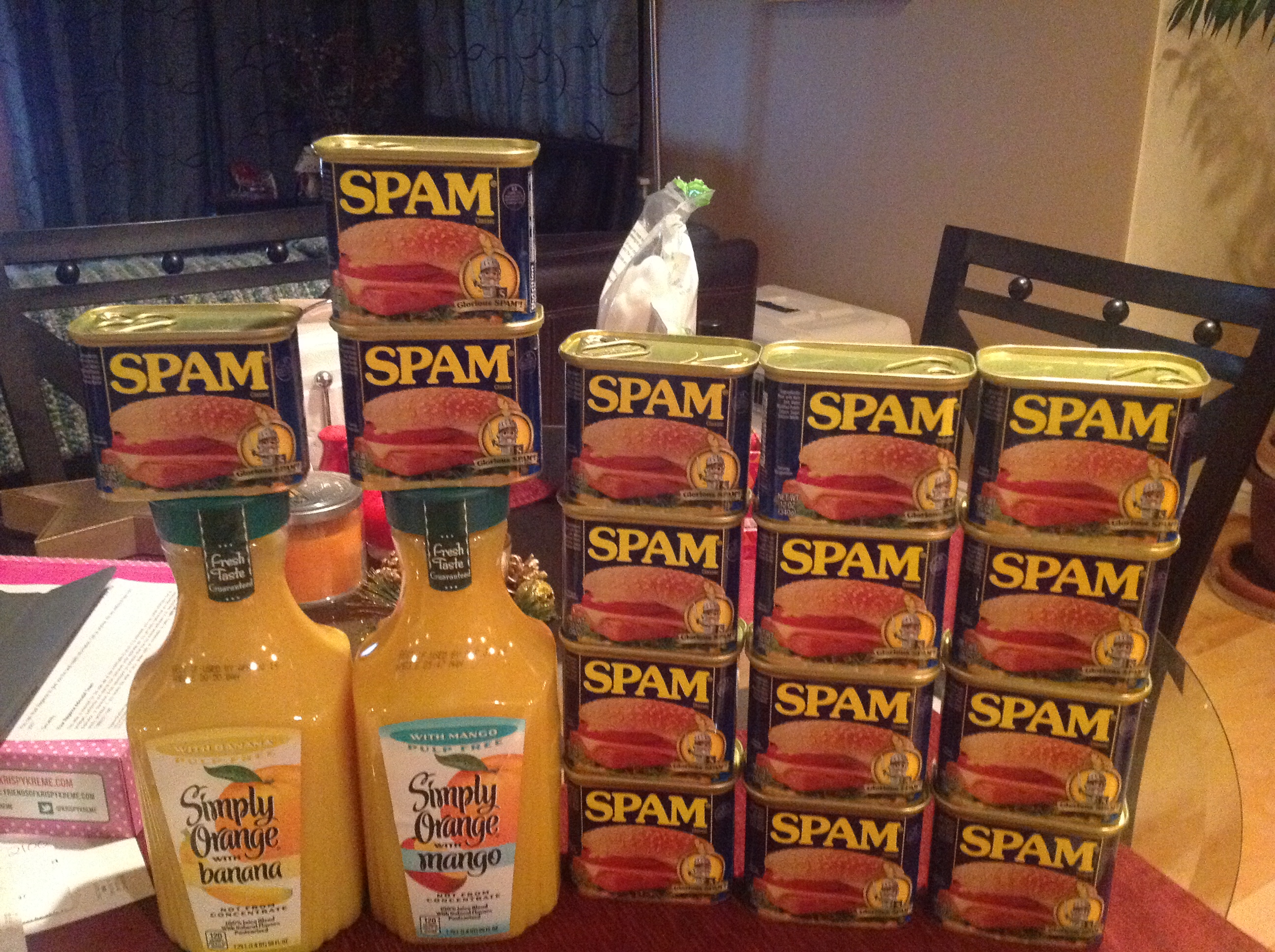 safeway:I paid $21,saved$65! all the spam will be ship to my family back in the Philippines! Spam is not healthy but every once in a while is fine(in my opinion!) this will last them for a year or two!