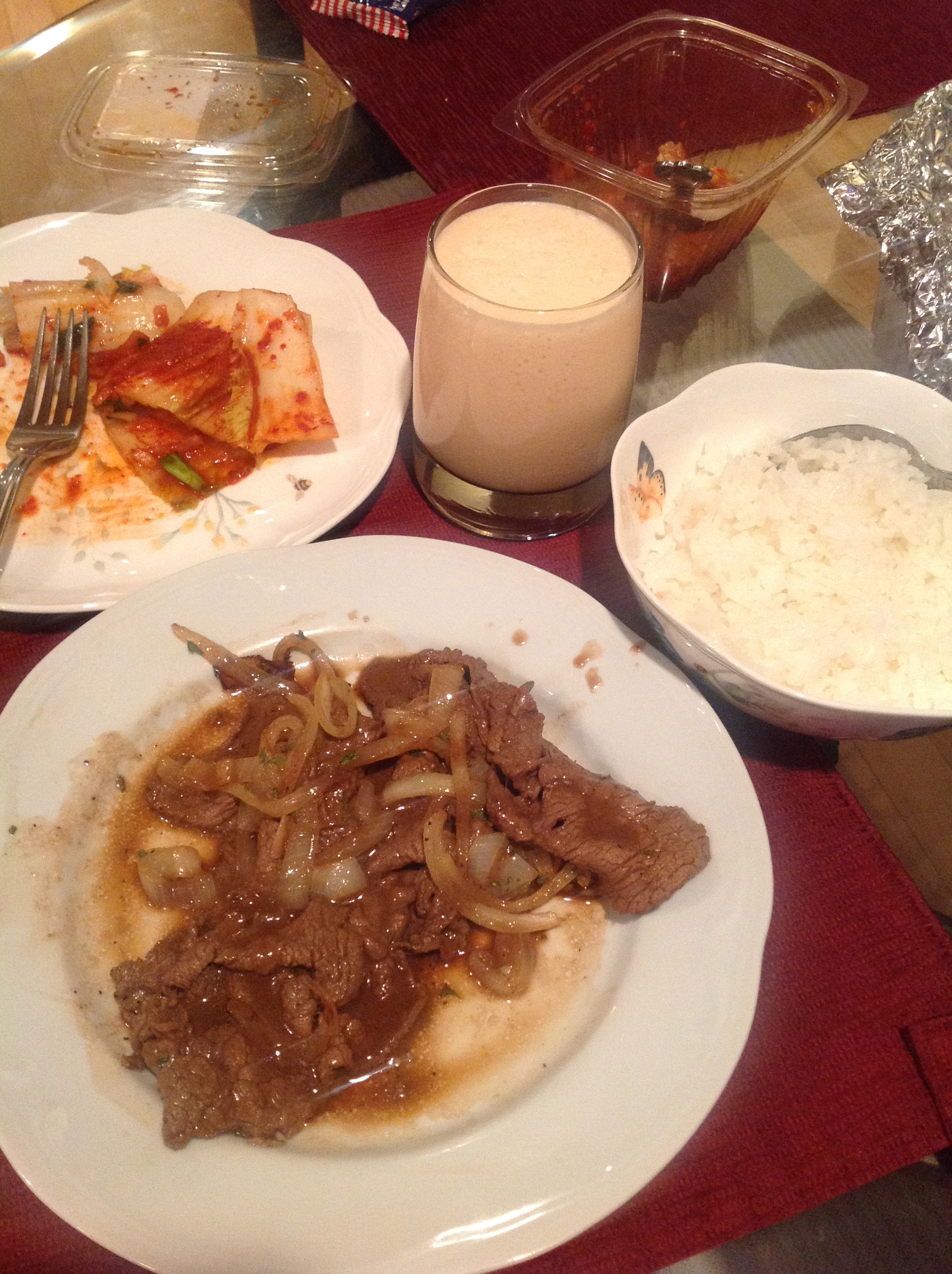 kimchi,filipino beef steak,cantaloupe
