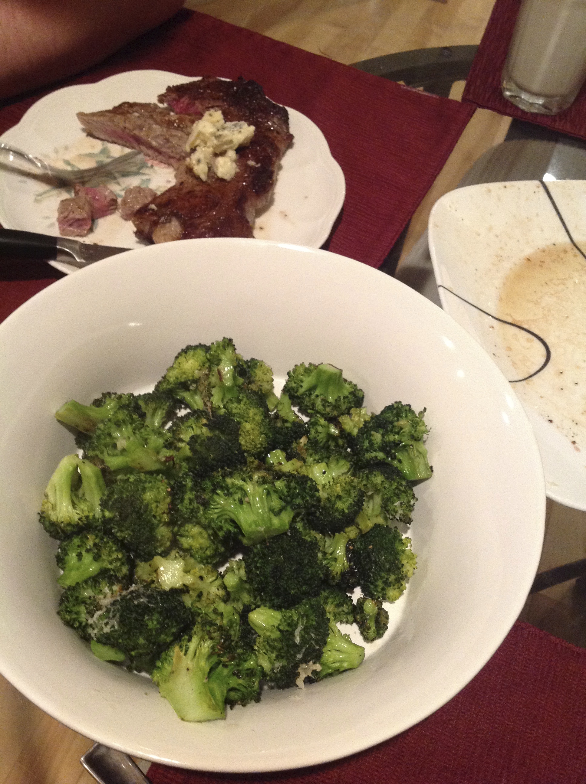 roasted broccoli and steaks