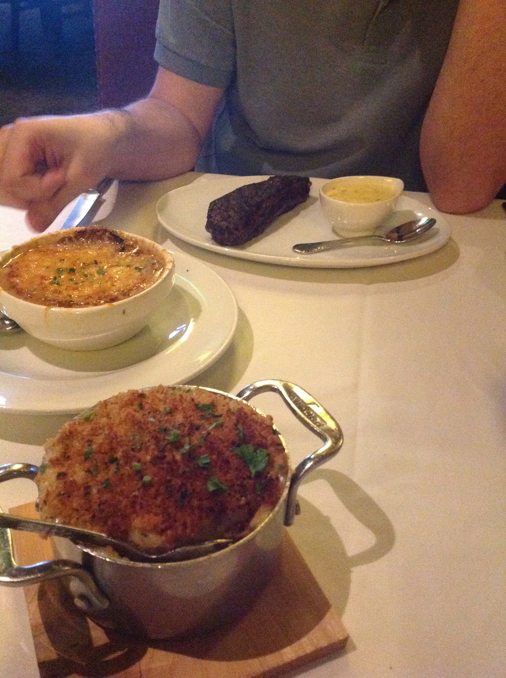 mac and cheese, french onion soup,hubs steak