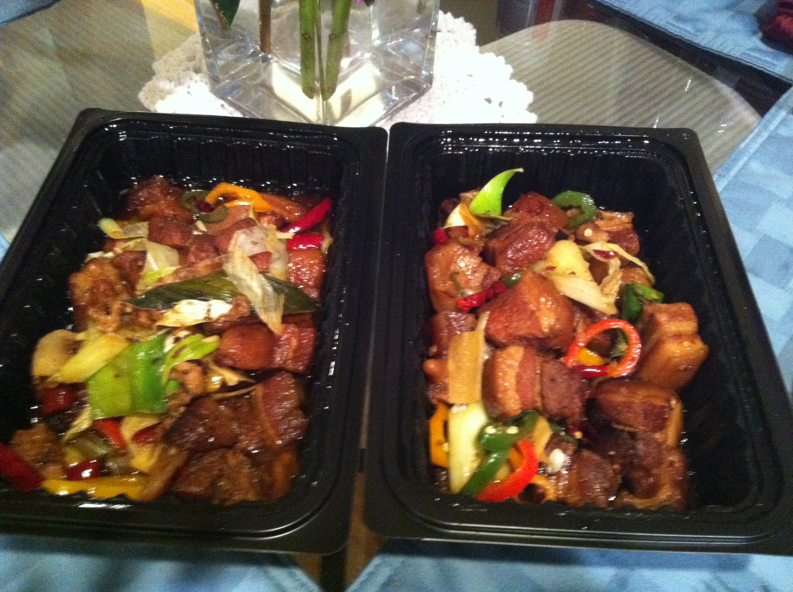 spicy pork belly dish(takeout from a chinese restaurant)