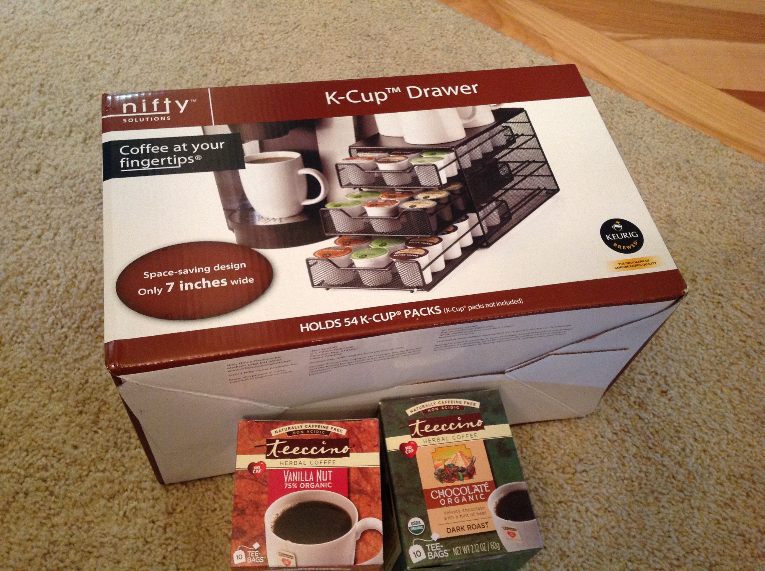 I got this Kcup drawer at Zulily for $20;original price $36. I got the herbal coffee at Amazon.