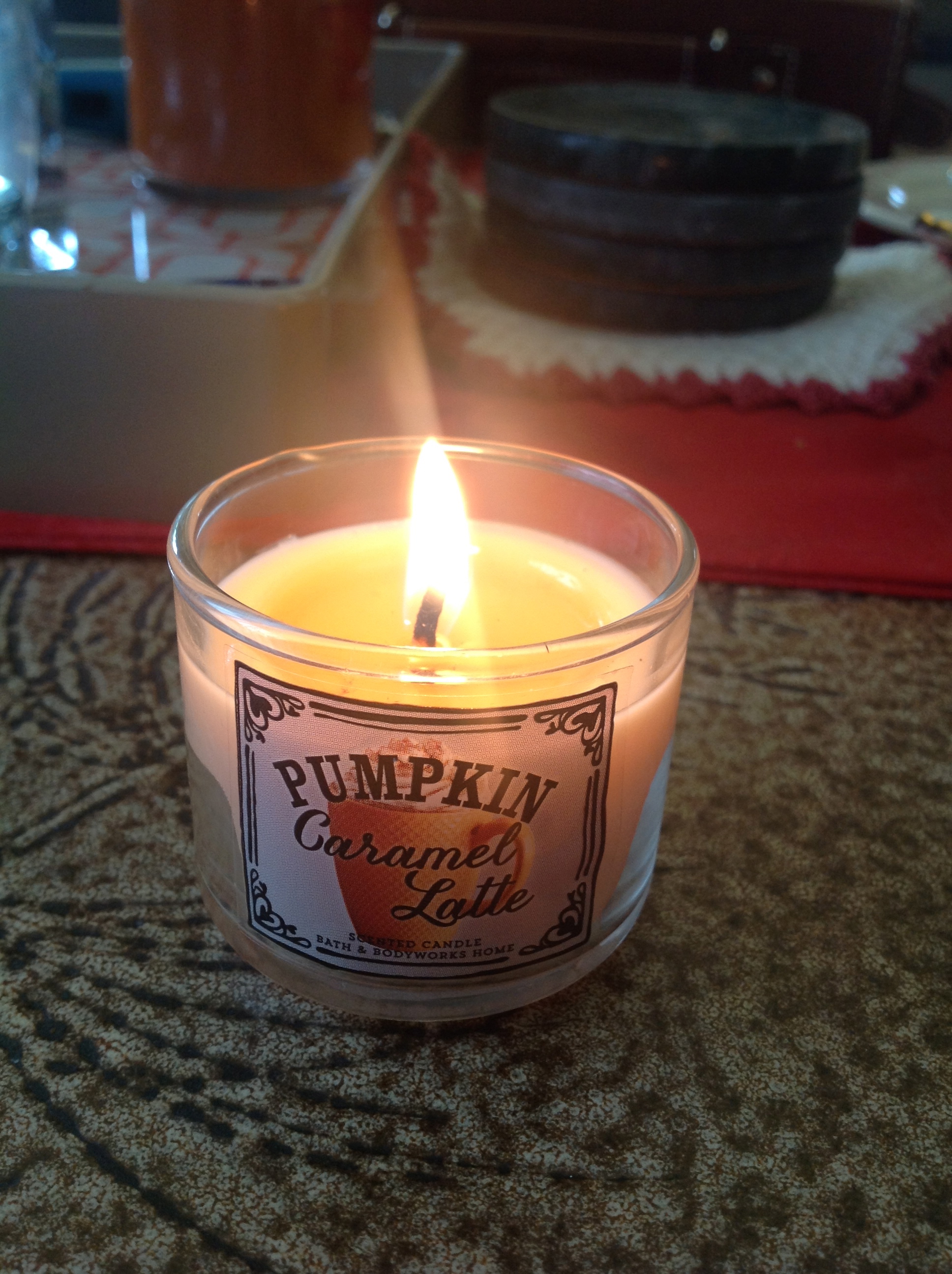 I got a free candle coupon from Bath and Body works and I picked this one! Smells delicious! The hubs doesn't care for this one.