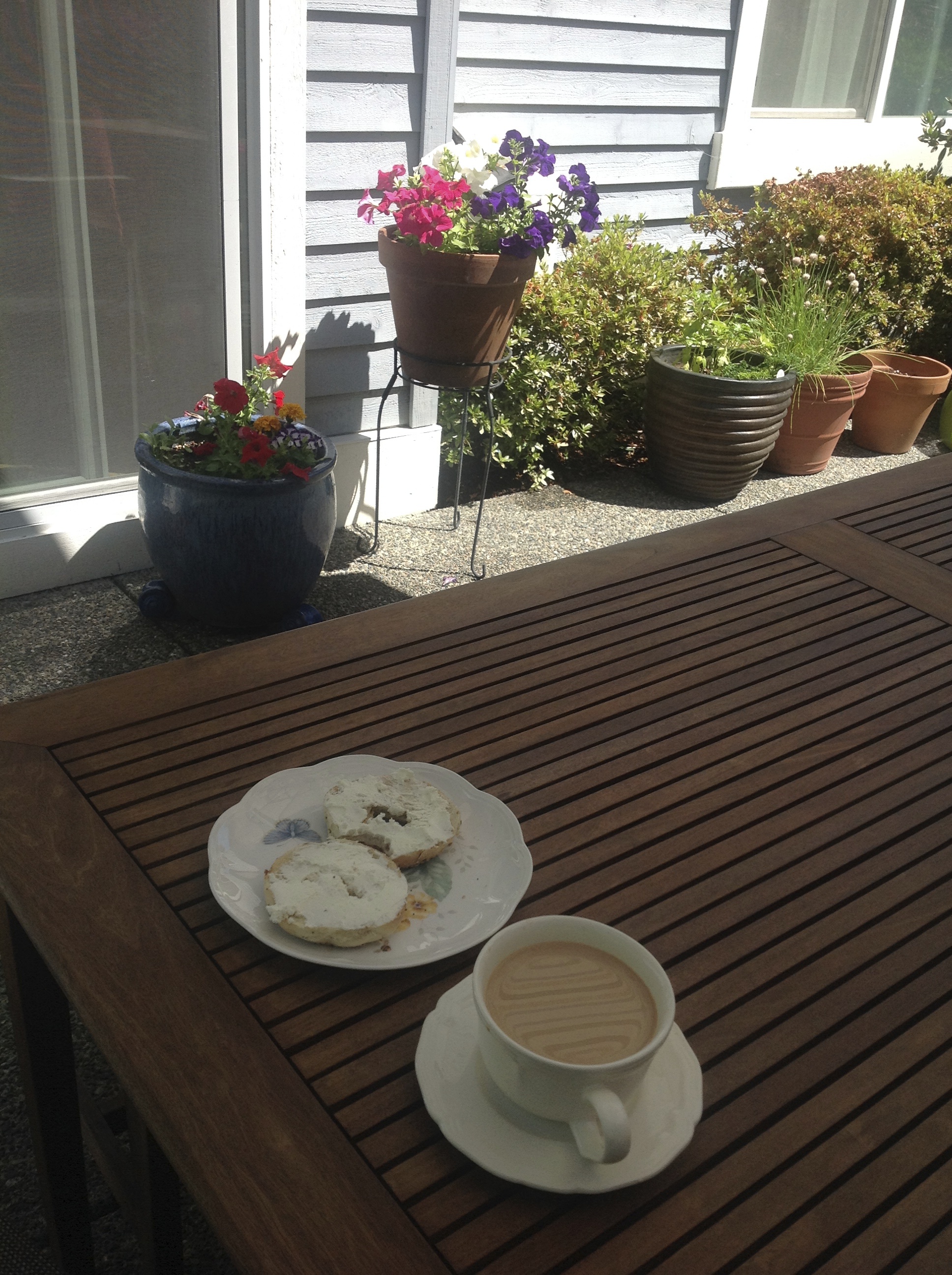 coffee and bagels in the garden!