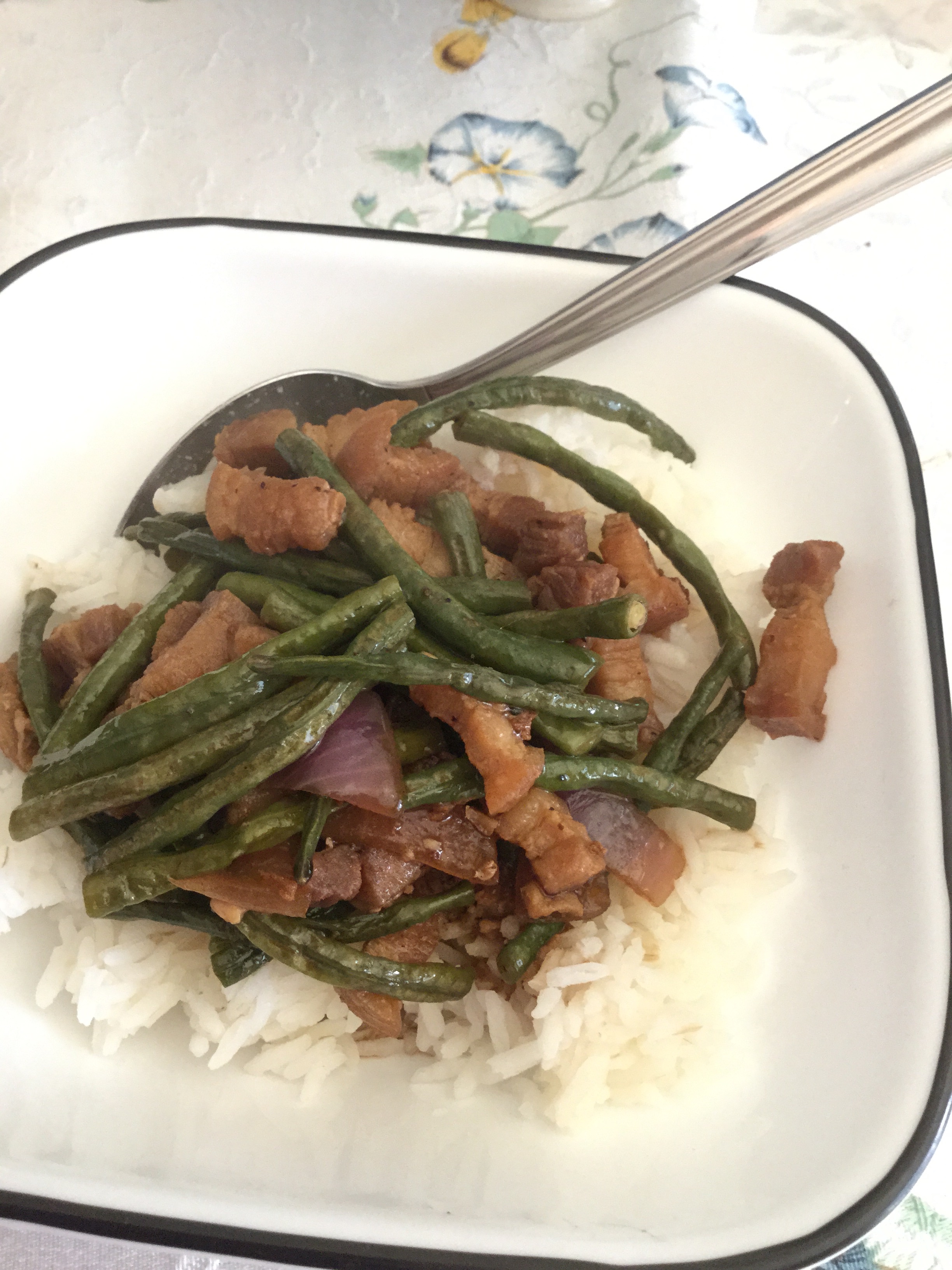 Stir Fry pork belly and string beans (I think it's called snake beans in one of my chinese cookbook)